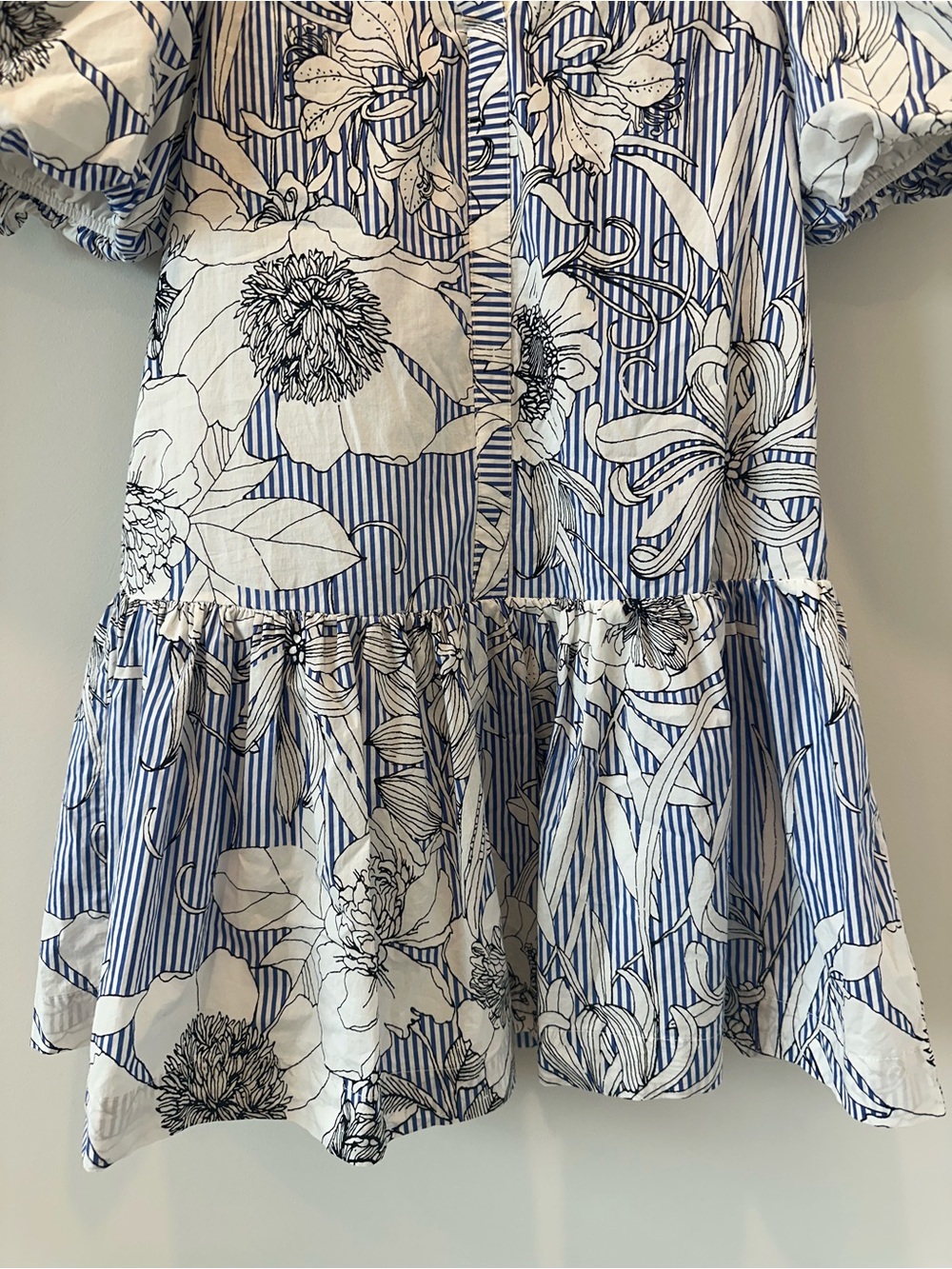 Pinch Riveria Blue White Ruffle Puff Sleeve Cotton Summer Mini Dress Size Small - Picture 8 of 16